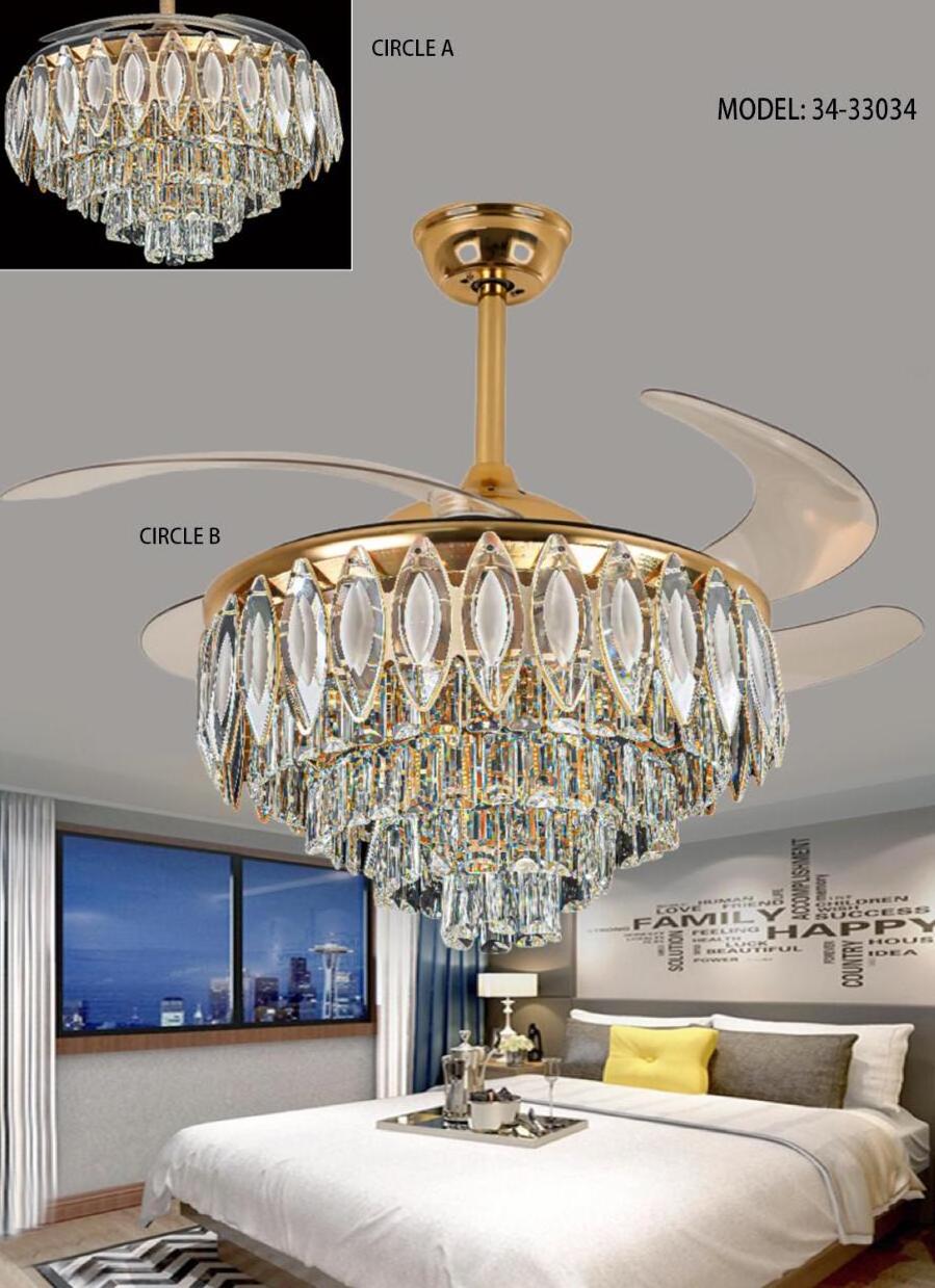 Modern decorative retractable bedroom livling room price remote control crystal chandelier light led ceiling fans