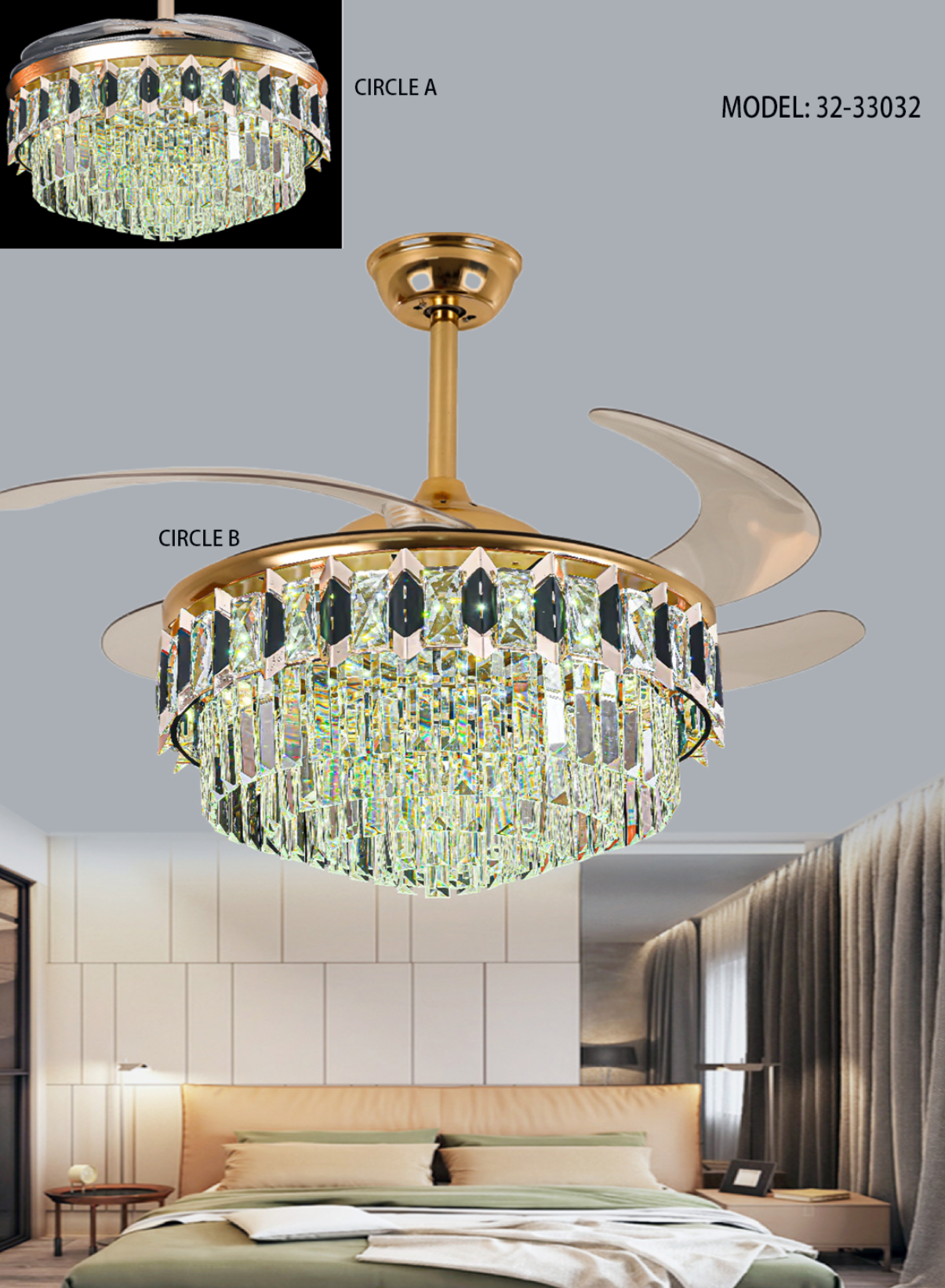 Modern decorative retractable bedroom livling room price remote control crystal chandelier light led ceiling fans