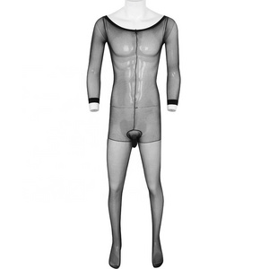 Men Skinny Stretchy Stocking Long Sleeves Closed Penis Sheath Design Catsuit Full Body Closed Toe Ultra-thin Pantyhose Zentai