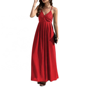 New Arrivals Womens Elegant Lace Maxi Dress Deep V Neck Backless Evening Gown Cocktail Party Dress