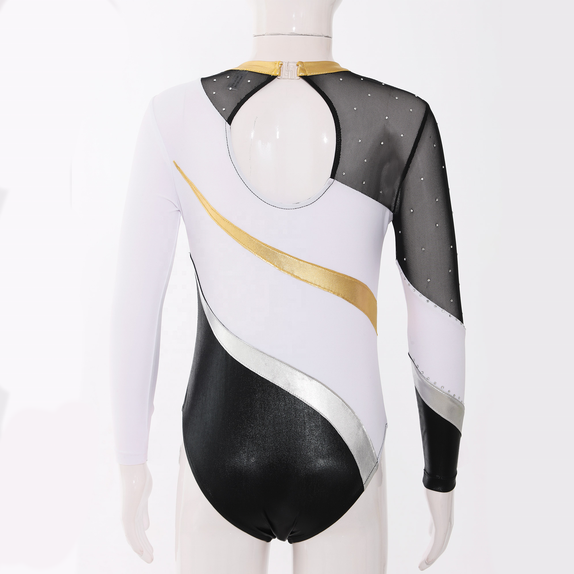 wholesale Dancewear Custom Design made Girls leotards Rhinestone long sleeve Gymnastics Leotards for girls