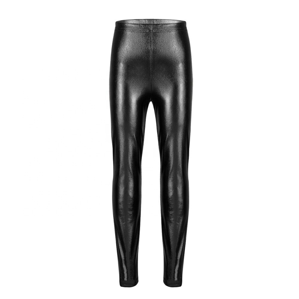 Kids Shiny Jazz Dance Leggings Girls Soft Smooth Fashion Solid Skinny Cheerleading Pants for Dance Competitions Performance Wear