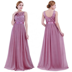 Women Embroidered Chiffon Bridesmaid elegance Long Evening Party Prom Gown Dress