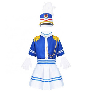 Kids Unisex Tops Pants Pleated Skirt Hat Gloves Waistband Drum and Trumpet Team Costume Guard Uniform Performance Suit Set