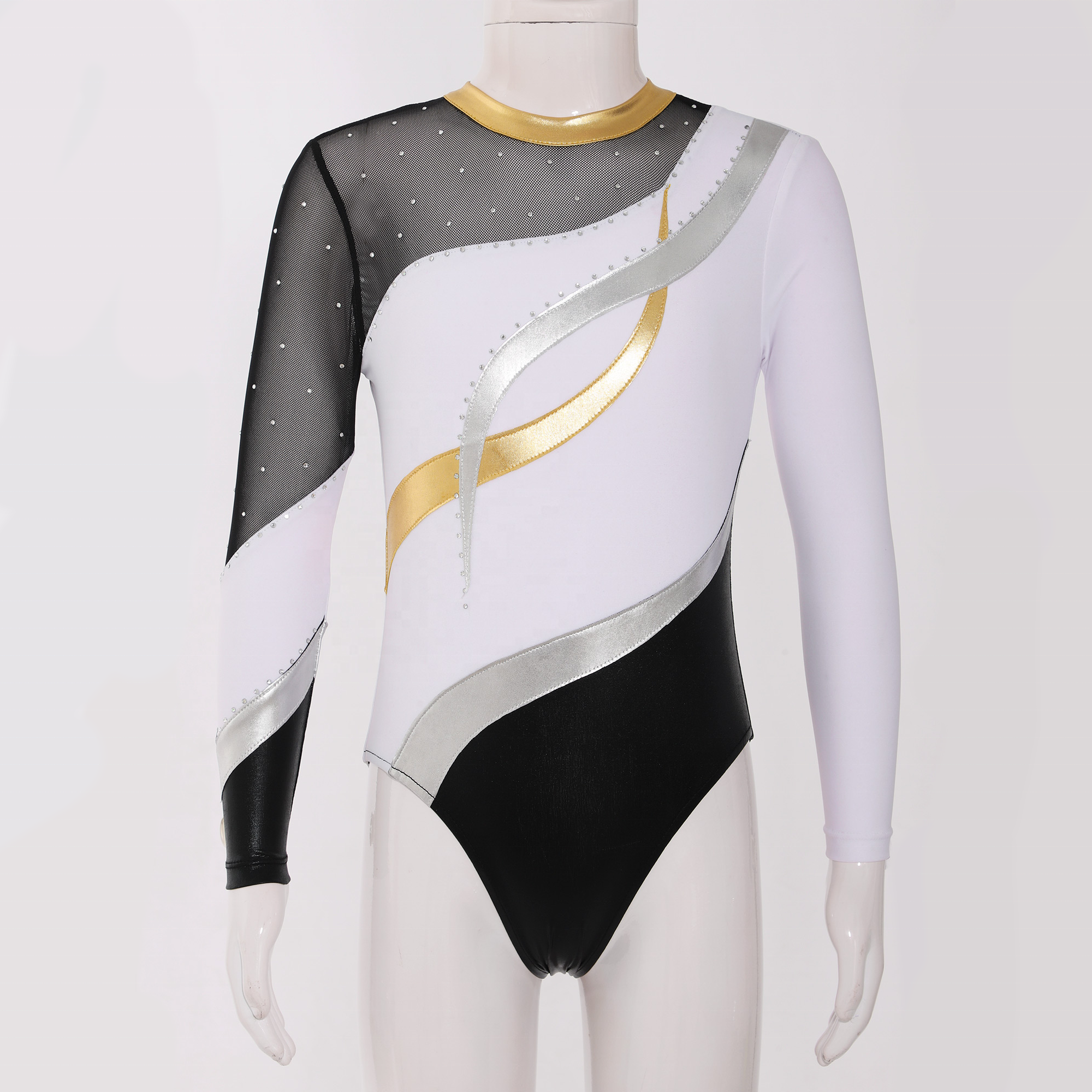 wholesale Dancewear Custom Design made Girls leotards Rhinestone long sleeve Gymnastics Leotards for girls