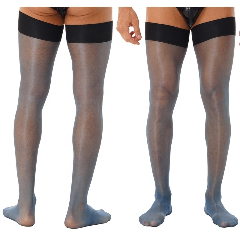 Cheap Mens Sheer Thin Thigh-high Socks Costume Accessories Glossy Stretchy Stockings Pantyhose