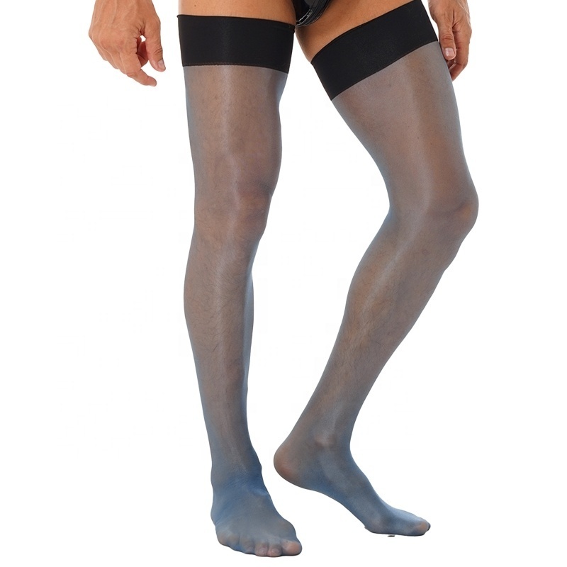 Cheap Mens Sheer Thin Thigh-high Socks Costume Accessories Glossy Stretchy Stockings Pantyhose