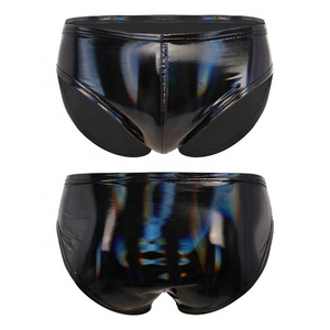 New launch Mens Wet Look Elastic Waistband Underpants Patent Leather Briefs Underwear for Club Pole Dancing