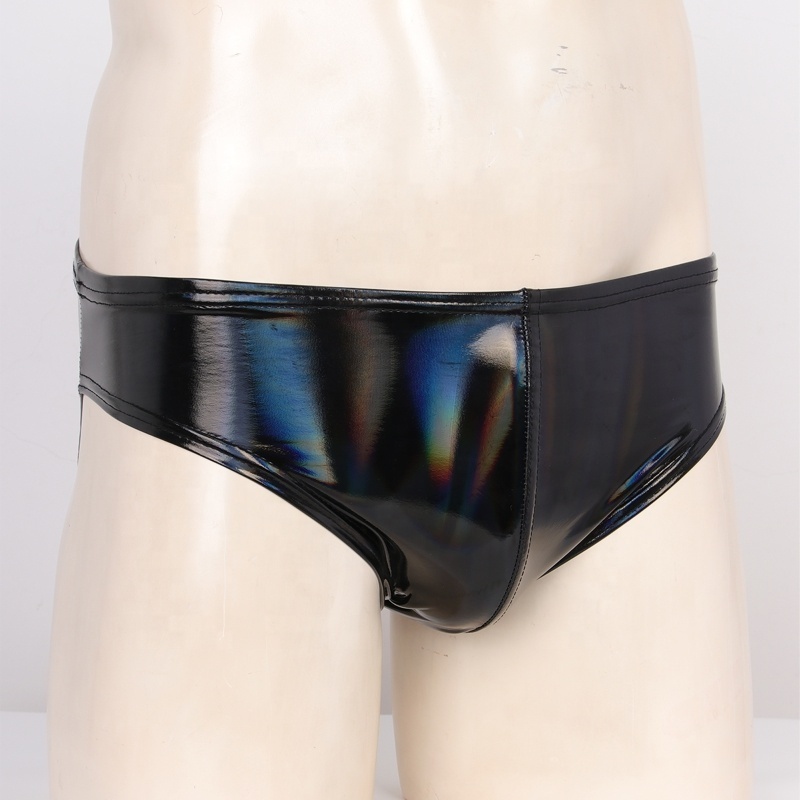 New launch Mens Wet Look Elastic Waistband Underpants Patent Leather Briefs Underwear for Club Pole Dancing