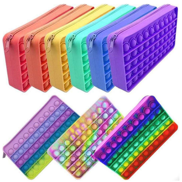 Silicone Pencil Box Case For Kids Pops Bubble Fidget Pen Bag