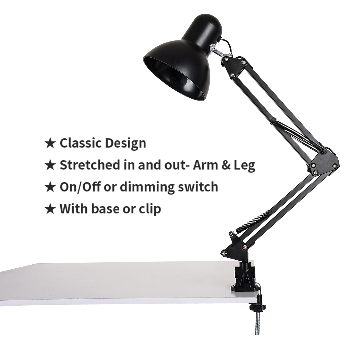 Modern Adjustable Swing Arm Clamp Led Table Lamp E27 Decorative Desk Lamp For Study Work And Reading