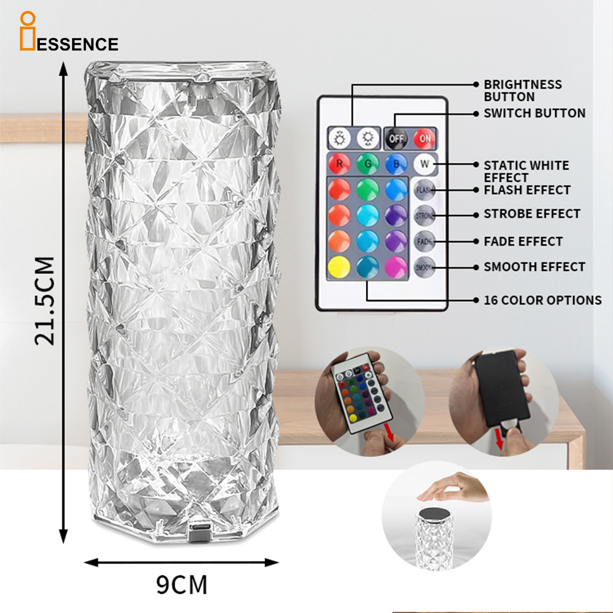 Table Lamp 16 Colors Changing Rgb Touch Lamp Usb Romantic Led Rose crystal small Desk Lamps For Bedroom Living