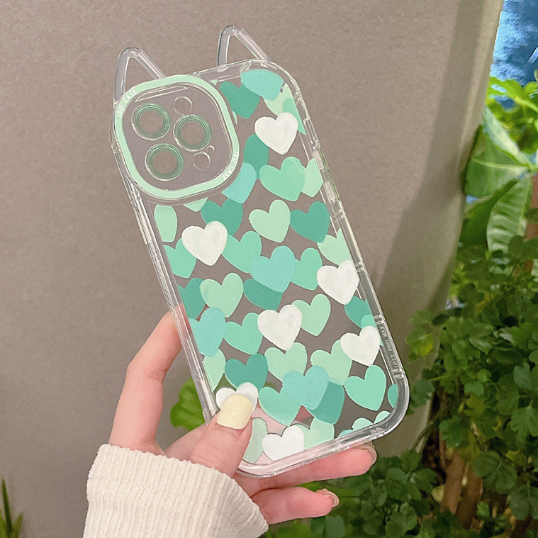 Cute Girl Cat Ear Phone Case For iPhone 13 Pro Max Clear Transparent Shock Proof Protective Cover For iPhone Mobile Phone Access