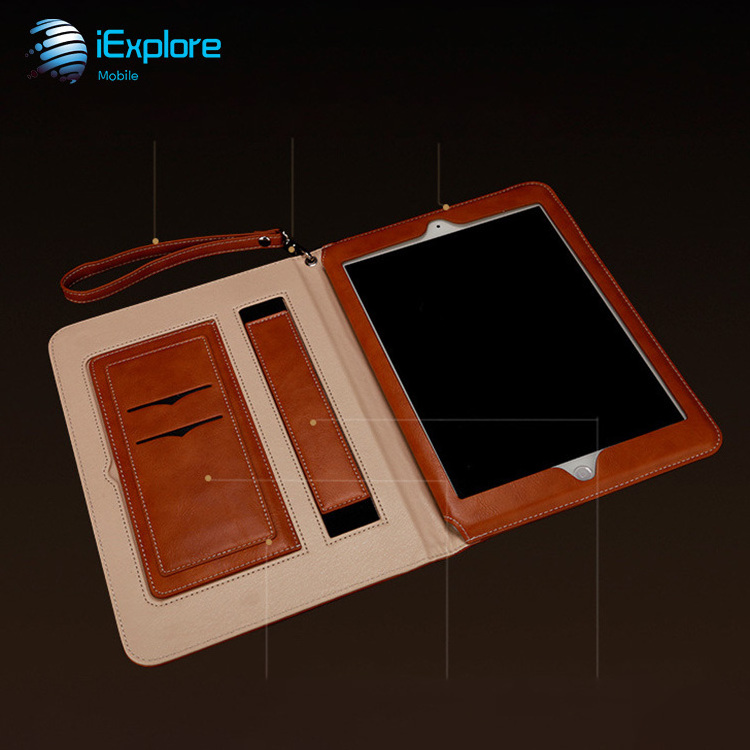 iExplore hand made PU leather hand strap tablet case card slot iPad 2 3 4 case with hand strap for iPad Pro iPad mini 1 2 3 4 5