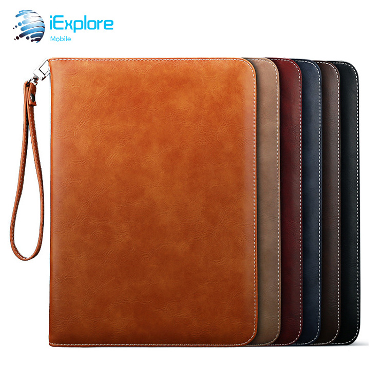 iExplore hand made PU leather hand strap tablet case card slot iPad 2 3 4 case with hand strap for iPad Pro iPad mini 1 2 3 4 5