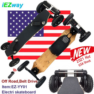 2021 iEZway US Warehouse Drop Shipping Dual Belt Drive 4 wheel All Terrain Off Road Electronic Skate Board Electric Skateboard