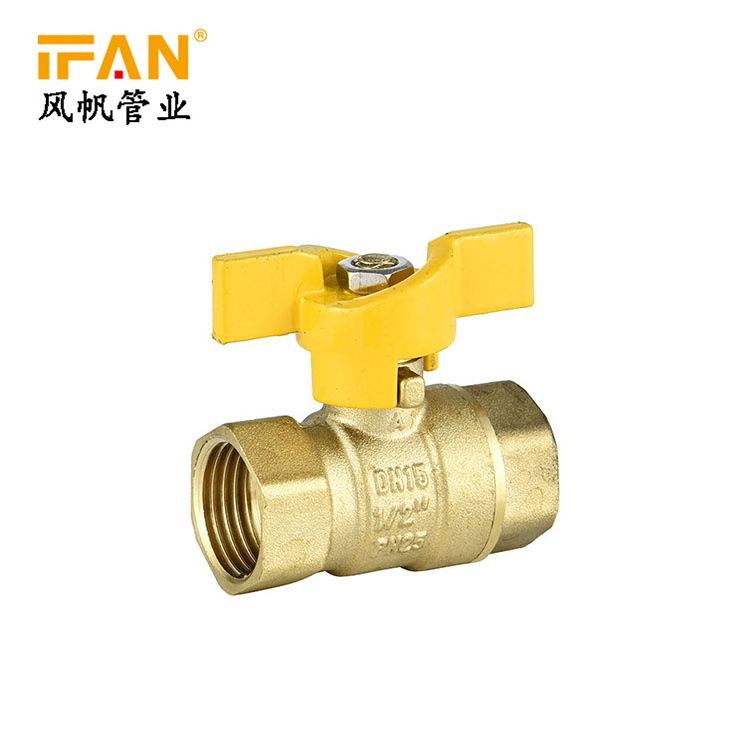 IFAN China Valve Manufactory 1/2 3/4 1inch Butterfly Handle Gas Valve Yellow Brass Gas Ball Valve