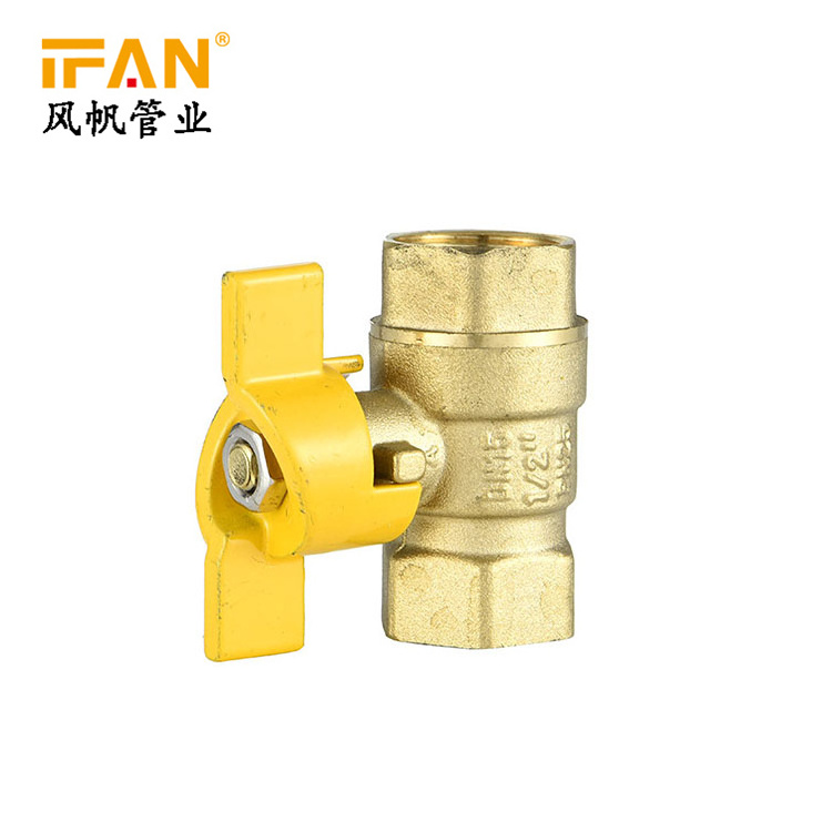 IFAN China Valve Manufactory 1/2 3/4 1inch Butterfly Handle Gas Valve Yellow Brass Gas Ball Valve