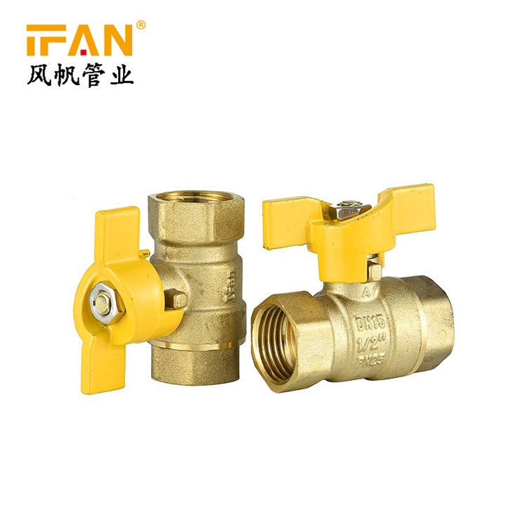 IFAN China Valve Manufactory 1/2 3/4 1inch Butterfly Handle Gas Valve Yellow Brass Gas Ball Valve