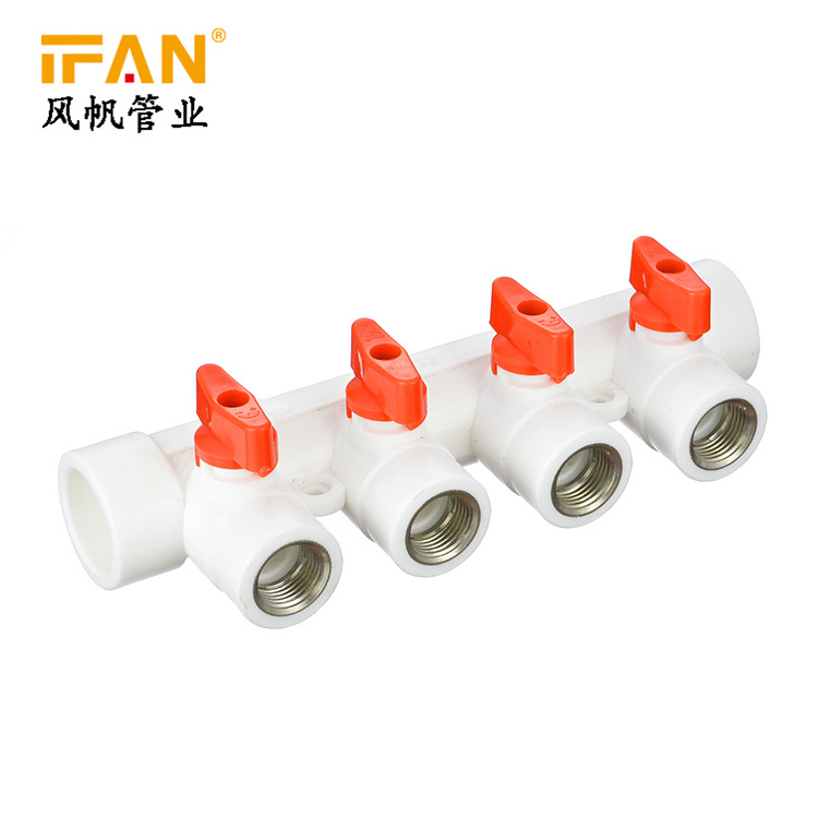 Ifan High Pressure PPR Pipe Fitting 4 Ways Faucet PPR Brass Manifold Valve Water Control PPR Ball Valve Manifold