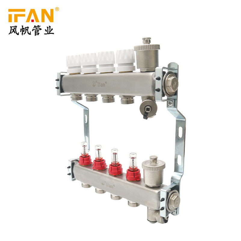 IFAN Flowmeter Four Ways Water Manifold Pex Floor Heating Manifold Brass Water Manifolds