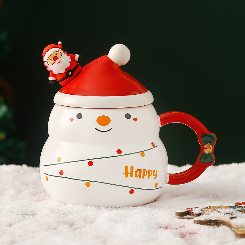 Promotional Creative Christmas Present Custom Logo Printed Sublimation Coffee Porcelain Snowman Ceramic Christmas Mug