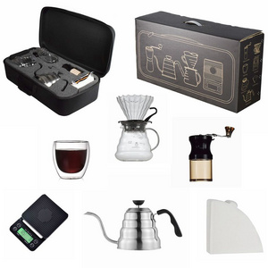 NEW Coffee Kit Travel Bag Gift Box Set Grinder Pot Kettle Hand Brew Pour Over Coffee Maker Set Arabic Coffee Cups Set