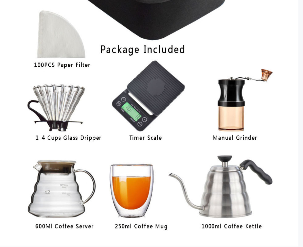 NEW Coffee Kit Travel Bag Gift Box Set Grinder Pot Kettle Hand Brew Pour Over Coffee Maker Set Arabic Coffee Cups Set