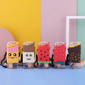 Custom Wholesale Cute Cartoon Ice Cream Water Bottle 301 - 400ml Popsicle Straw Water Cup