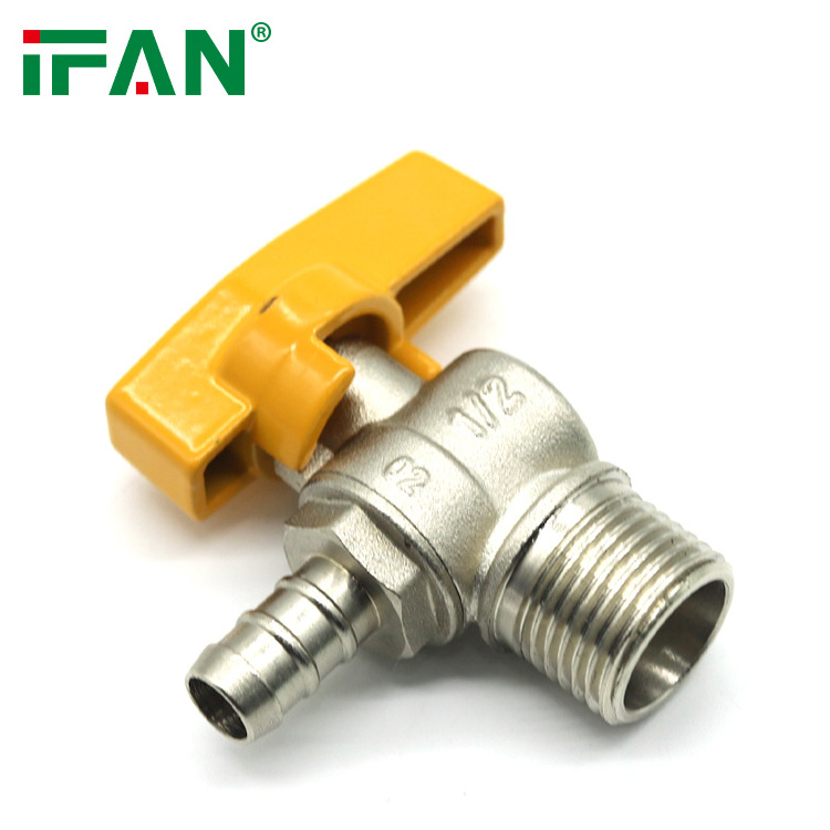 IFAN OEM ODM Yellow Color Hose Connector Gas Angle Valve 3/8'' 1/2'' Hose Male Thread Gas Shut Off Valve Brass Gas Ball Valve