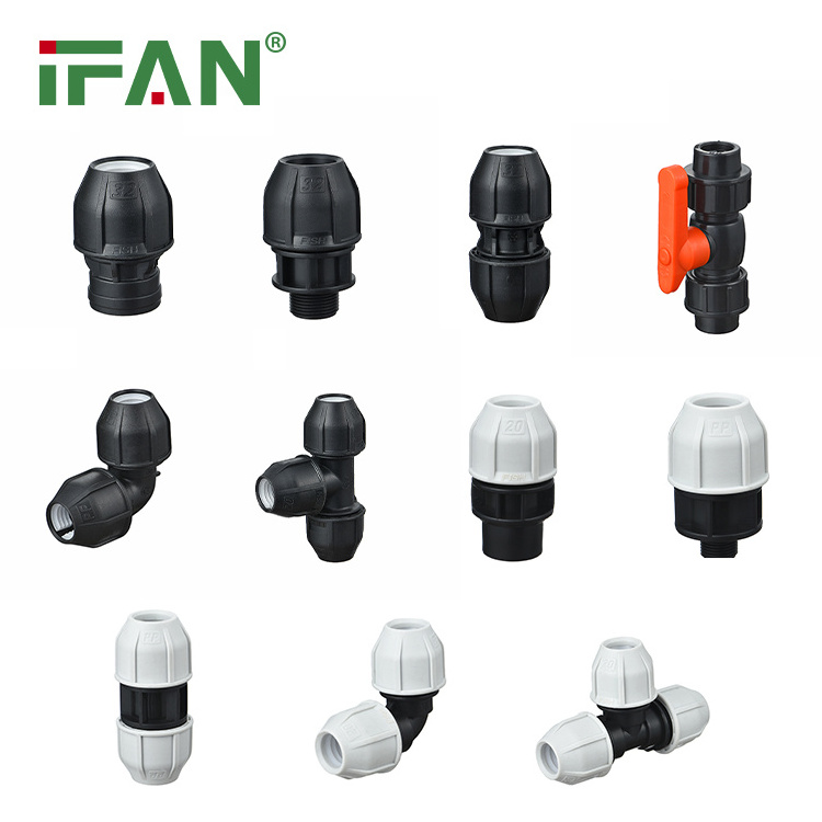 IFAN Irrigation PP Compression Fittings Quick Connect 20-110mm Elbow Tee Socket PN25 PE100 HDPE Pipe Fitting