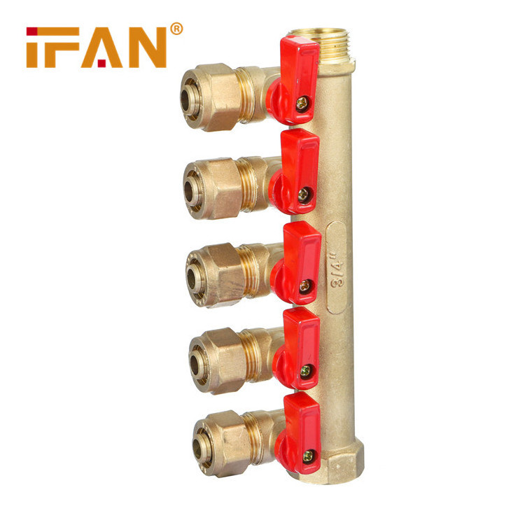 IFAN Floor Heating Manifold 2-6 Ways Brass Water Manifold 3/4