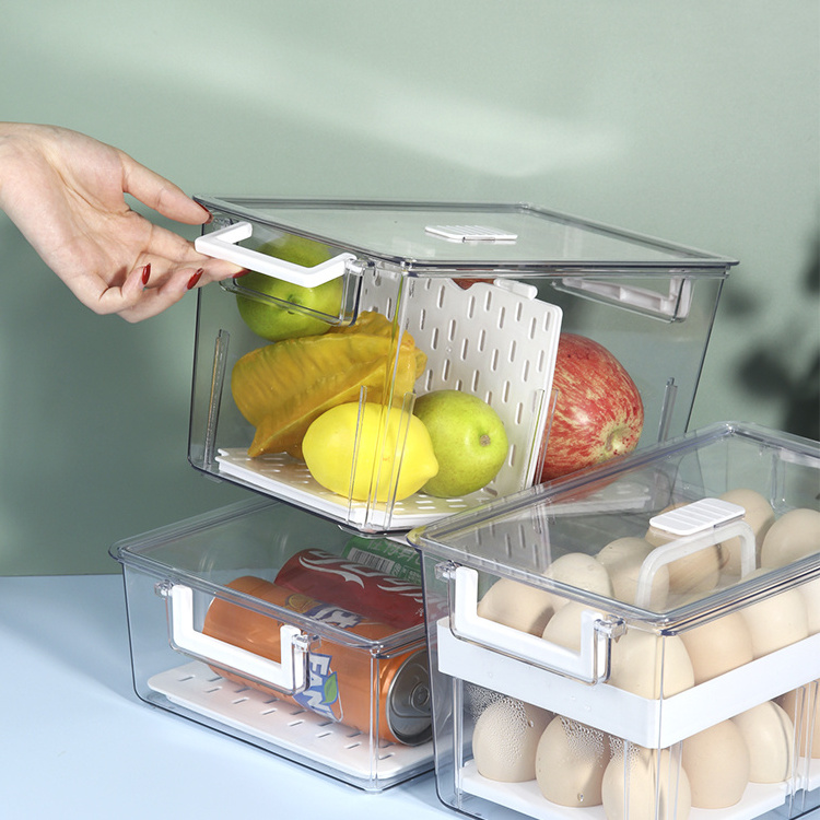 Single Layer Lidless Pet Refrigerator Storage Box Freezable Stackable Freshness Preservation Refrigerator Organizer