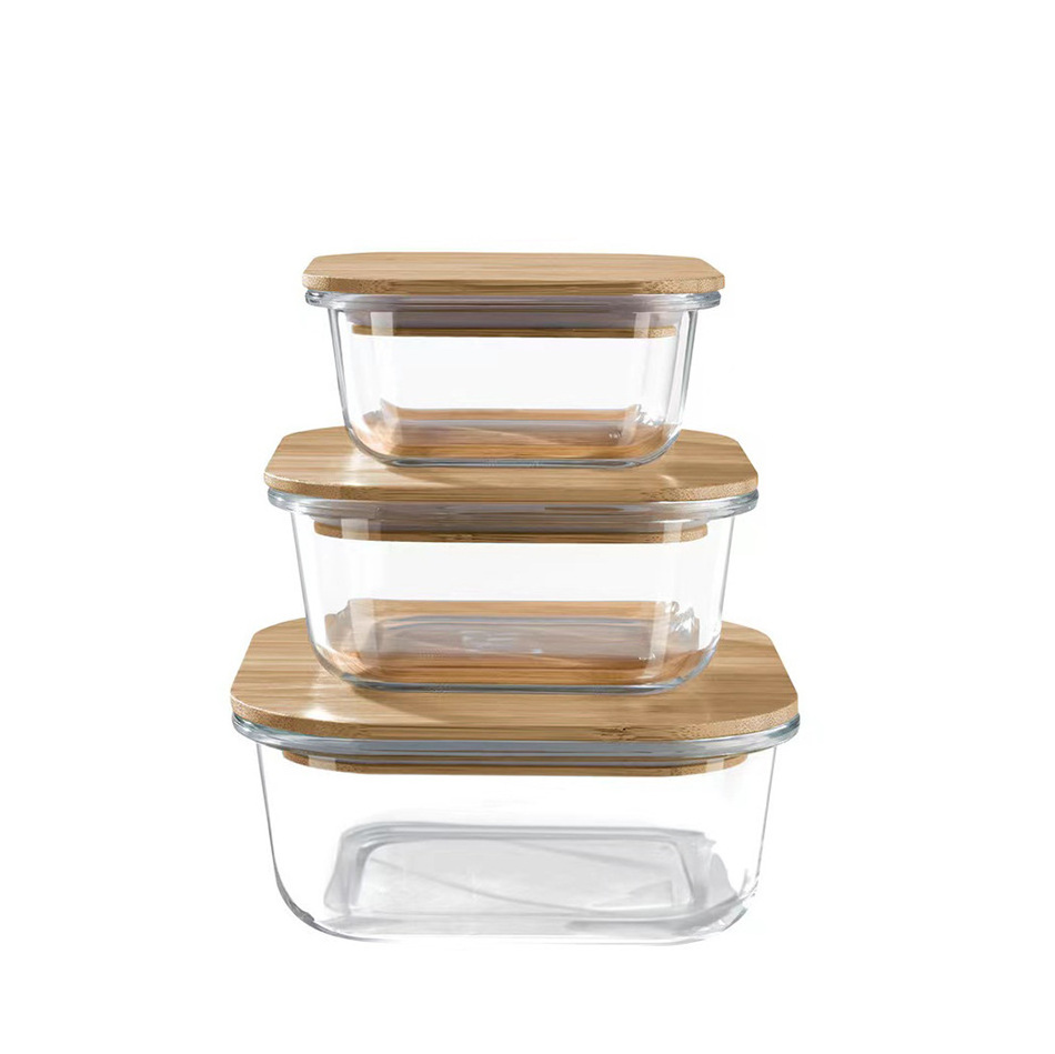 Factory Supplier Custom Tube Shaped Glass Bento Box Borosilicate Glass Storage Jar with Bamboo Lid