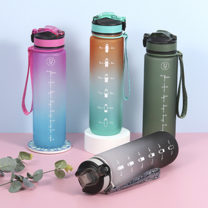 Gradient Color 1000ml Spring Cover Outdoor Portable TRITAN Frosted Plastic Water Bottle With Silicone Suction Straw