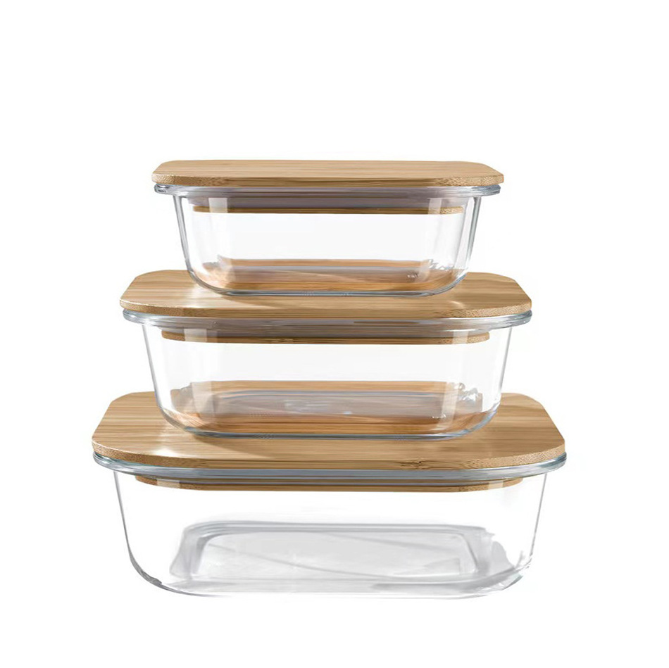 Factory Supplier Custom Tube Shaped Glass Bento Box Borosilicate Glass Storage Jar with Bamboo Lid