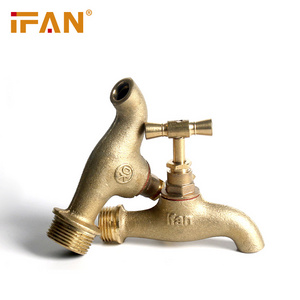 IFAN Vintage Cast Iron Brass Garden Water Tap Commercial Bibcock with Anti Theft Lock Key Crutch Head Faucet for Garden