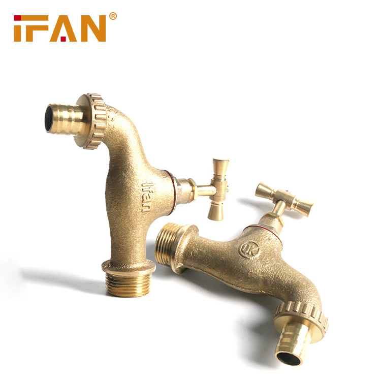 IFAN Vintage Cast Iron Brass Garden Water Tap Commercial Bibcock with Anti Theft Lock Key Crutch Head Faucet for Garden