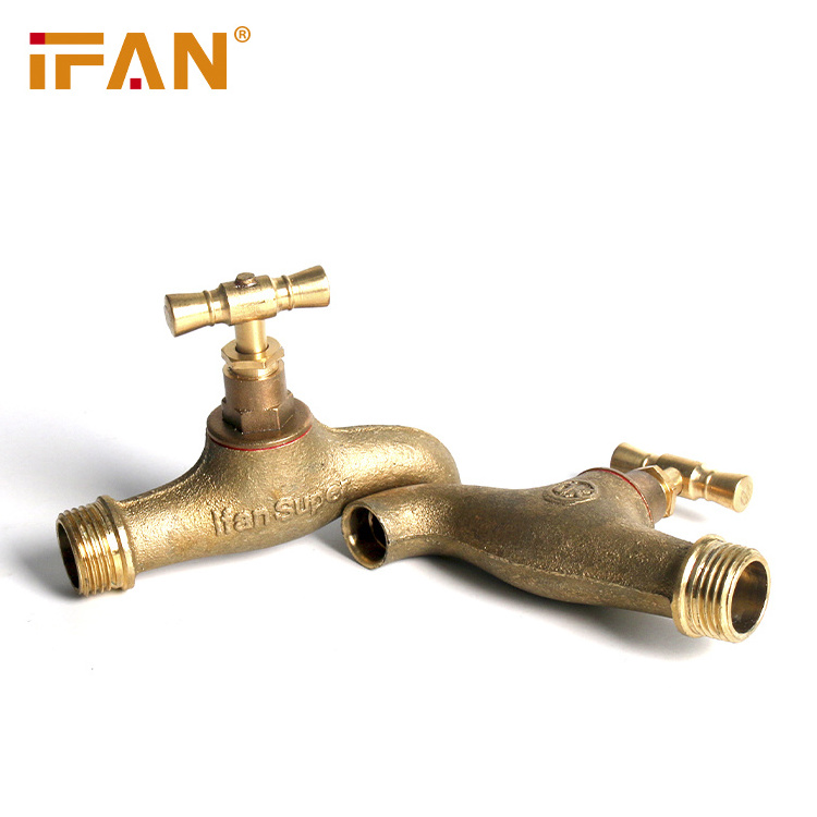 IFAN Vintage Cast Iron Brass Garden Water Tap Commercial Bibcock with Anti Theft Lock Key Crutch Head Faucet for Garden