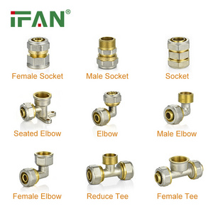 IFAN Wholesale 1/2" 3/4" 1" PEX Compression Fitting PEX Pipe Brass Socket 90 Degree Elbow Tee Fittings