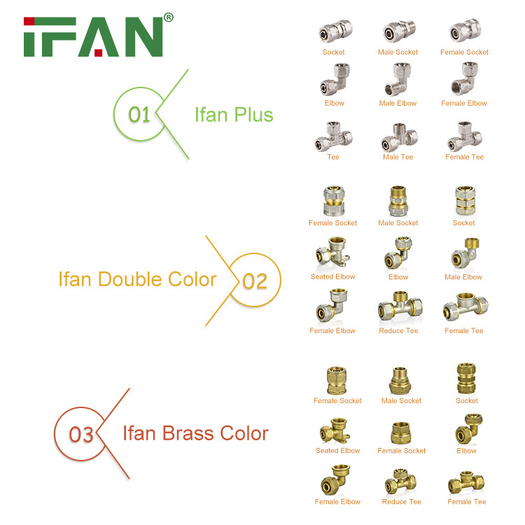 IFAN OEM&ODM PN25 PEX Pipe Fittings Brass Color 16-32mm PEX Fittings PEX Press Compression Sliding Fitting