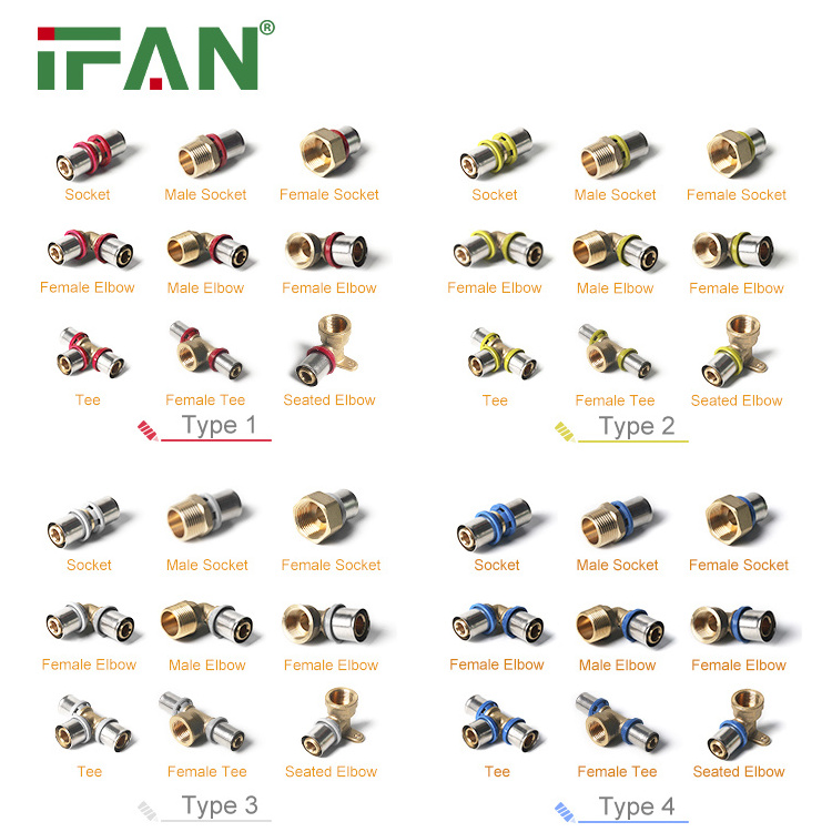 IFAN OEM&ODM PN25 PEX Pipe Fittings Brass Color 16-32mm PEX Fittings PEX Press Compression Sliding Fitting