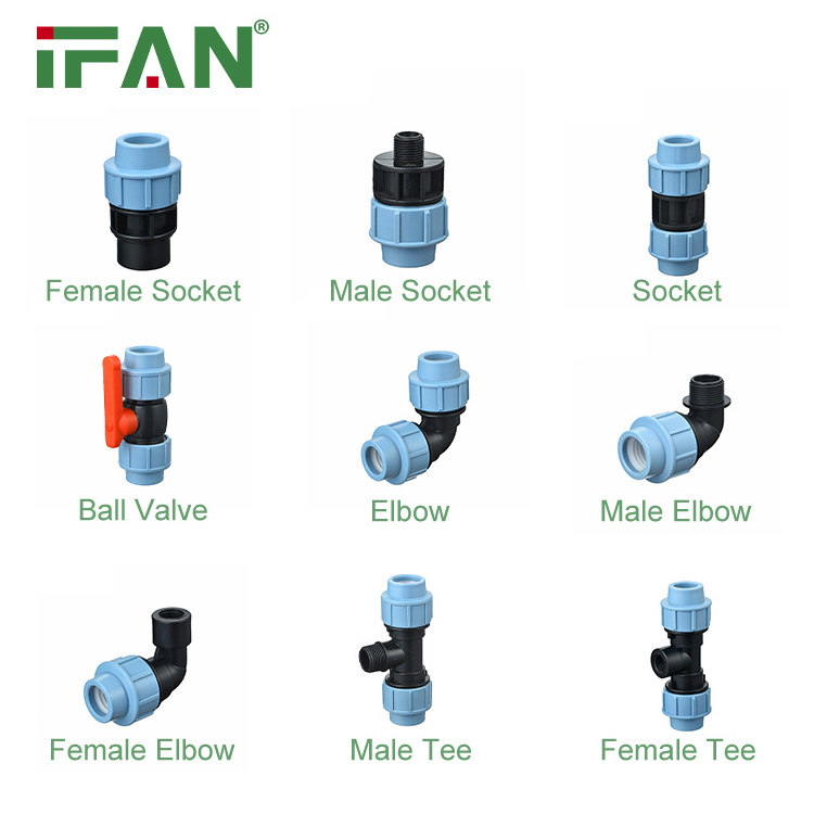 IFAN Environmental Friendly 20-110MM HDPE Fitting High Pressure HDPE Pipe Fitting Light Blue PP Compression Fitting