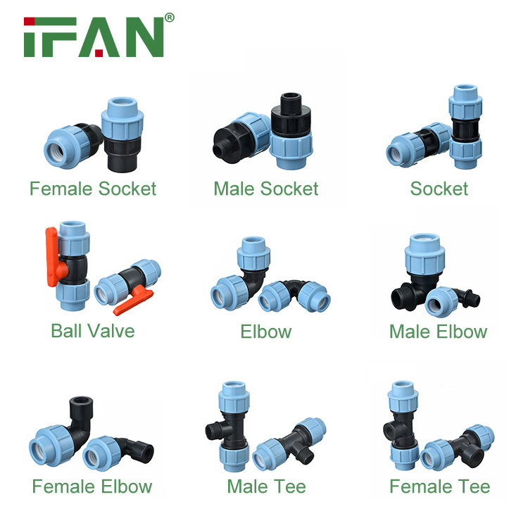 IFAN Environmental Friendly 20-110MM HDPE Fitting High Pressure HDPE Pipe Fitting Light Blue PP Compression Fitting