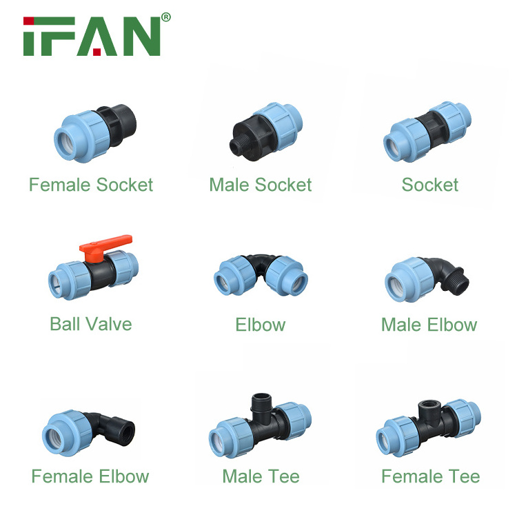 IFAN Environmental Friendly 20-110MM HDPE Fitting High Pressure HDPE Pipe Fitting Light Blue PP Compression Fitting