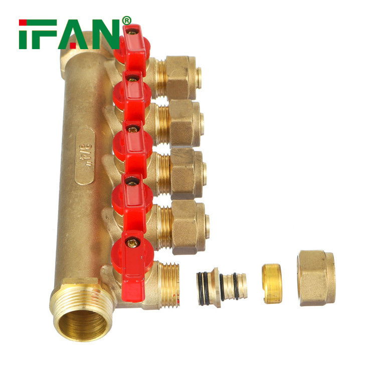 IFAN Customized Brass PEX Plumbing Distribution Water Manifold Fitting Floor Heating System Brass Manifold