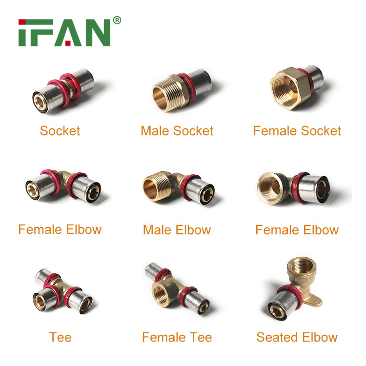 IFAN Custom 16-32mm Full Size Pex Al Pex Pipe Fittings Plumbing Tee Elbow Brass Press PEX Fitting