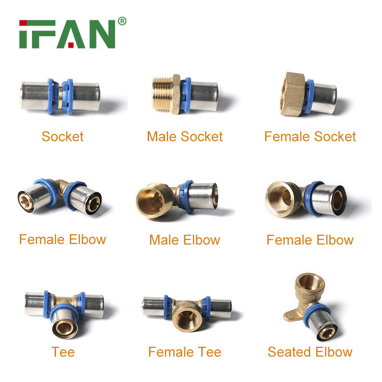 IFAN Custom 16-32mm Full Size Pex Al Pex Pipe Fittings Plumbing Tee Elbow Brass Press PEX Fitting