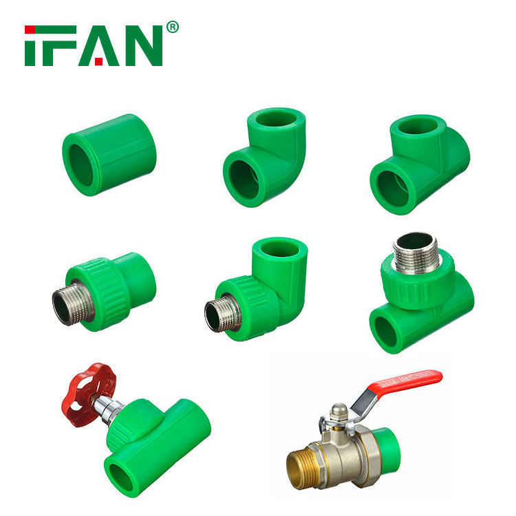 IFAN Wholesale Plumbing 1/2'' PPR Fittings 45 Degree Elbow Tee Union PN25 Green PPR Pipe Fittings