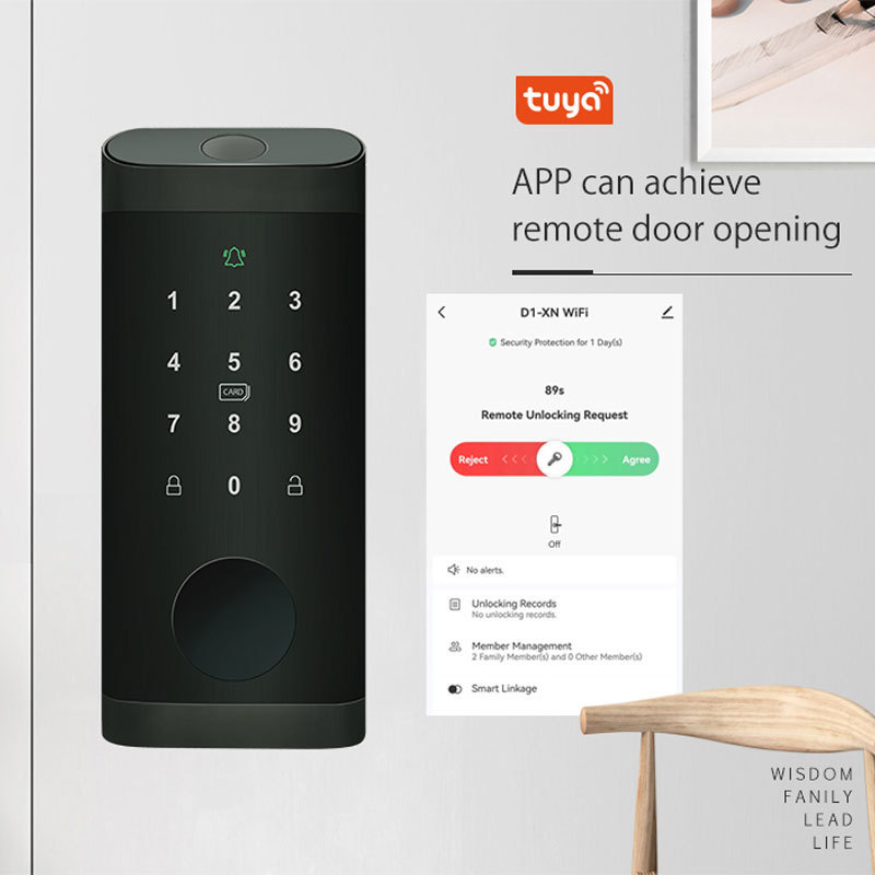 Tuya Automatic Deadbolt Smart Wooden Door Lock with Single Latch Body Fingerprint Card Key Password Deadbolt Security Digital